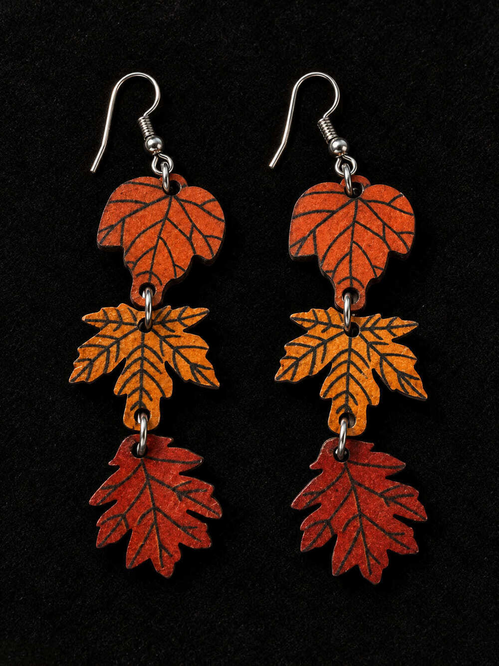 ⚜️ Fall Leaf Dangles | Boho Wood-Look | Burnt Orange Amber Red 💗